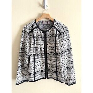 Chicos Blazer Jacquard Jacket Womens 3 black and white geometric US XL NWT